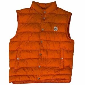 Moncler Authentic Down Puffer Vest with Logo Patch in Orange
